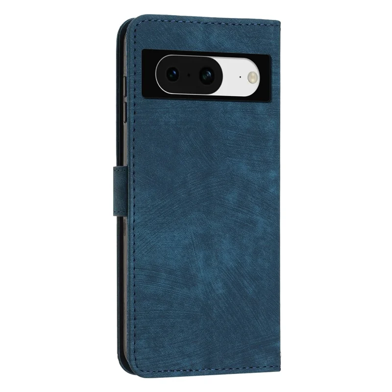 PU Leather Phone Cover for Google Pixel 8 , Wallet Stand Lines Imprinted Case with Shoulder Strap - Sapphire
