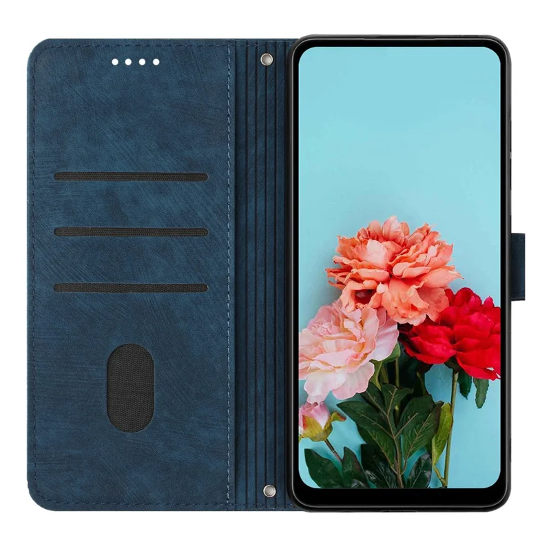 PU Leather Phone Cover for Google Pixel 8 , Wallet Stand Lines Imprinted Case with Shoulder Strap - Sapphire