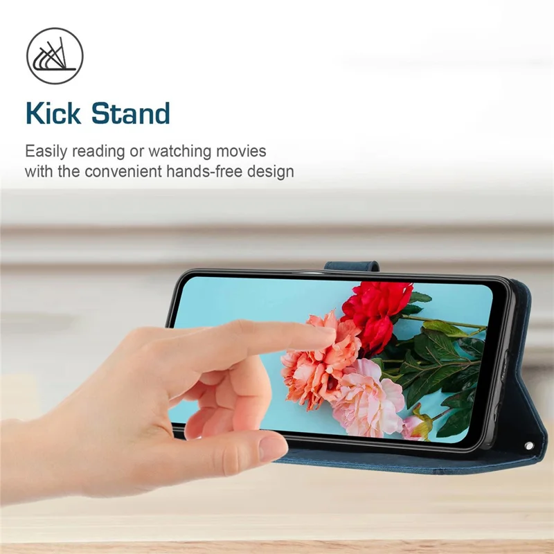 PU Leather Phone Cover for Google Pixel 8 , Wallet Stand Lines Imprinted Case with Shoulder Strap - Sapphire