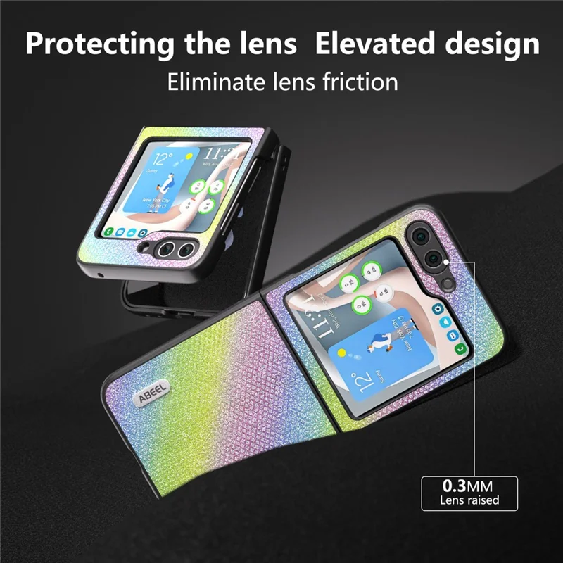 ABEEL For Samsung Galaxy Z Flip5 5G Rhinestone Texture Phone Case PU Leather + PC Back Cover - Multi-color