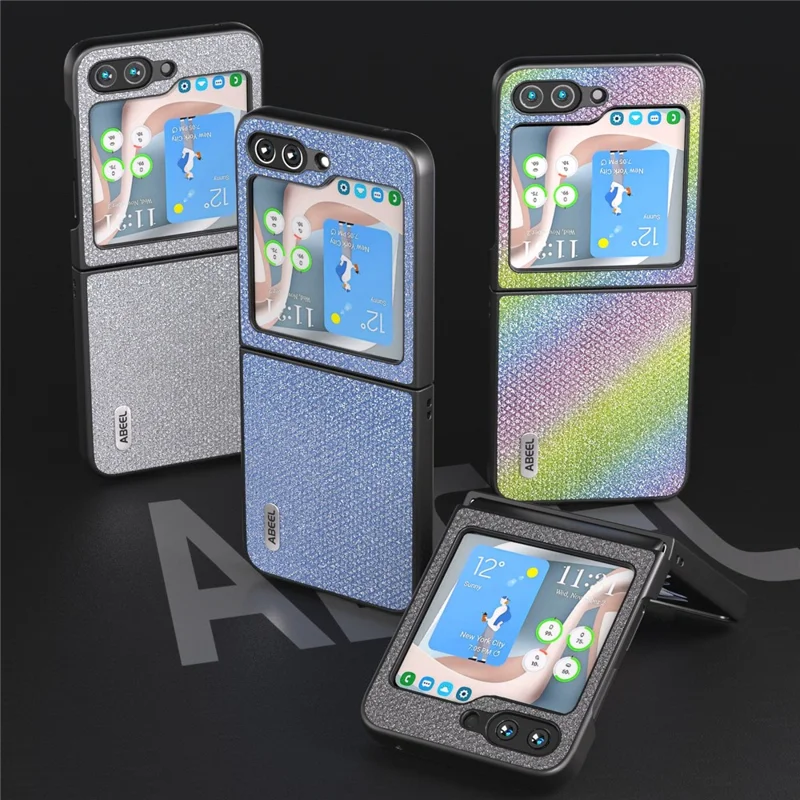 ABEEL For Samsung Galaxy Z Flip5 5G Rhinestone Texture Phone Case PU Leather + PC Back Cover - Multi-color