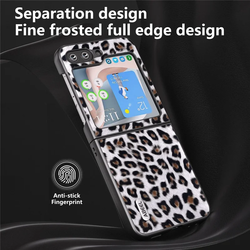 ABEEL til Samsung Galaxy Z Flip5 5G, telefoncase med leopardmønster, PU-læder + PC bagside - Sølv