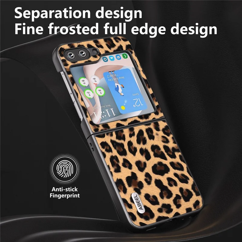 ABEEL For Samsung Galaxy Z Flip5 5G Leopard Pattern Phone Case PU Leather + PC Back Shell - Champagne Gold