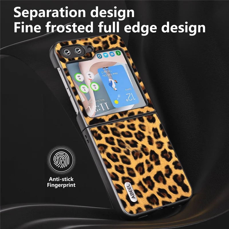 ABEEL Para Samsung Galaxy Z Flip5 5G Funda de teléfono con patrón de leopardo de cuero PU + carcasa trasera de PC - Oro