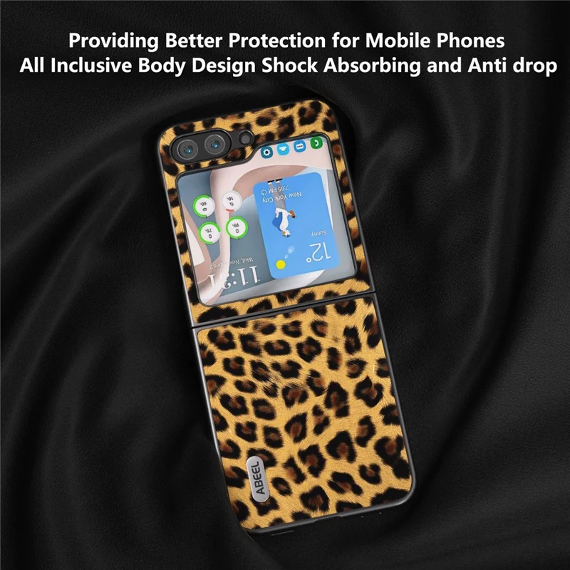 ABEEL Para Samsung Galaxy Z Flip5 5G Funda de teléfono con patrón de leopardo de cuero PU + carcasa trasera de PC - Oro