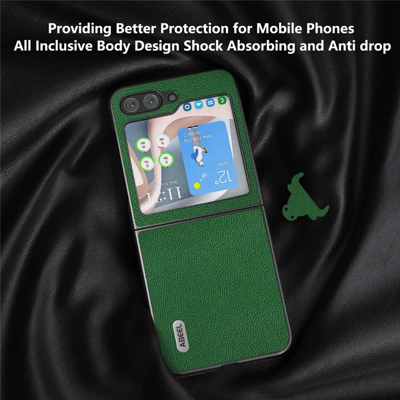 ABEEL For Samsung Galaxy Z Flip5 5G Matte Edges Phone Case Cowhide Leather + PC Back Cover - Green