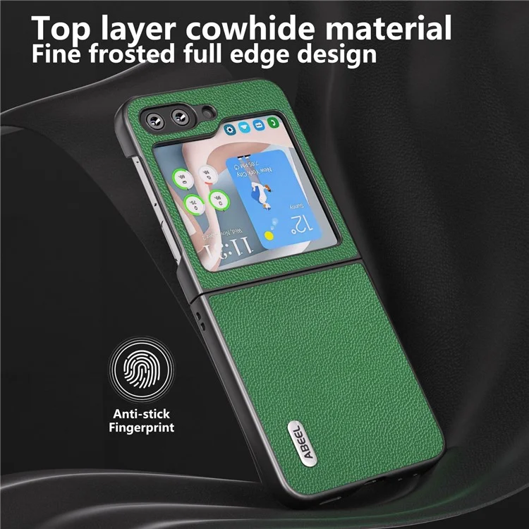 ABEEL For Samsung Galaxy Z Flip5 5G Matte Edges Phone Case Cowhide Leather + PC Back Cover - Green