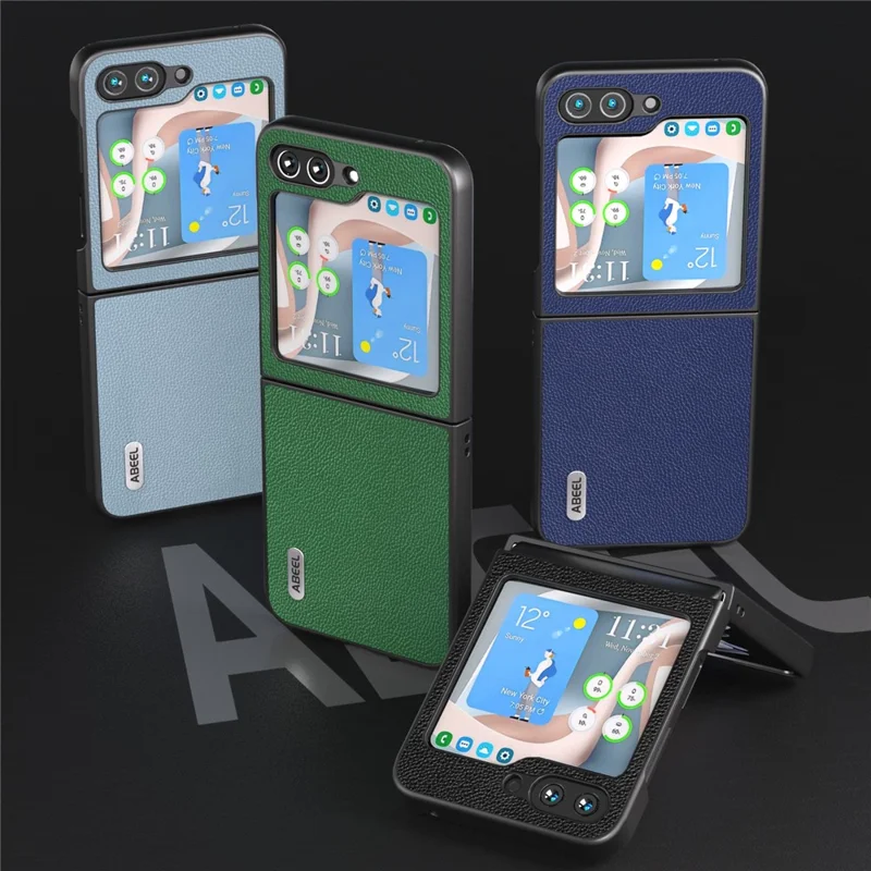 ABEEL For Samsung Galaxy Z Flip5 5G Matte Edges Phone Case Cowhide Leather + PC Back Cover - Green