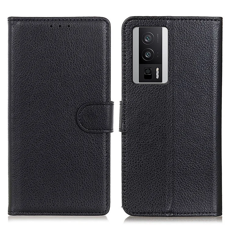 Per Xiaomi Poco F5 Pro / Redmi K60 / K60 Pro 5G Litchi Texture Phone Case PU Leather Stand Wallet Shell - Nero