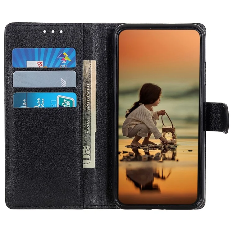 Per Xiaomi Poco F5 Pro / Redmi K60 / K60 Pro 5G Litchi Texture Phone Case PU Leather Stand Wallet Shell - Nero