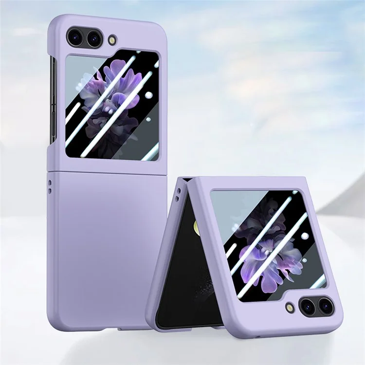 For Samsung Galaxy Z Flip5 5G PC Phone Case Skin-touch Shockproof Cover with Small Screen Film - Purple