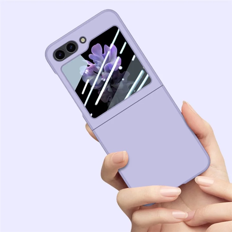 For Samsung Galaxy Z Flip5 5G PC Phone Case Skin-touch Shockproof Cover with Small Screen Film - Purple