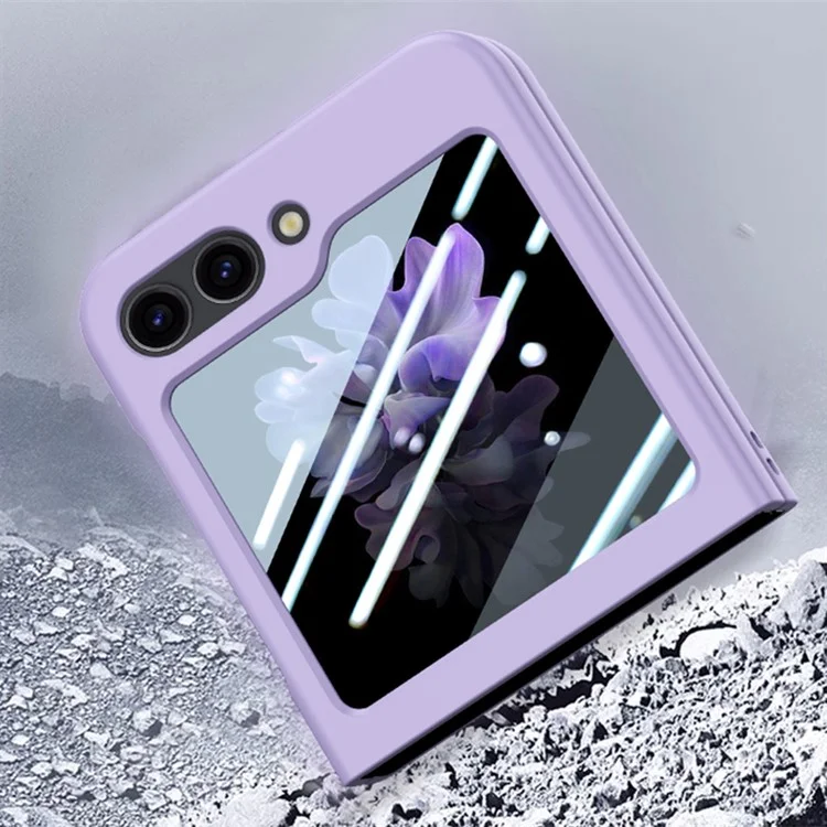 For Samsung Galaxy Z Flip5 5G PC Phone Case Skin-touch Shockproof Cover with Small Screen Film - Purple