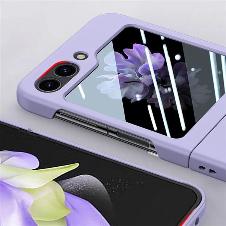For Samsung Galaxy Z Flip5 5G PC Phone Case Skin-touch Shockproof Cover with Small Screen Film - Purple
