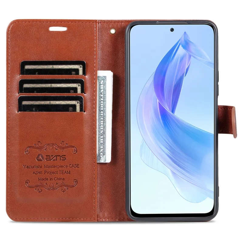 AZNS Para Honor X50i 5G / 90 Lite 5G Capa Protetora Carteira em Pele Sintética com Suporte Dobrável - Castanho
