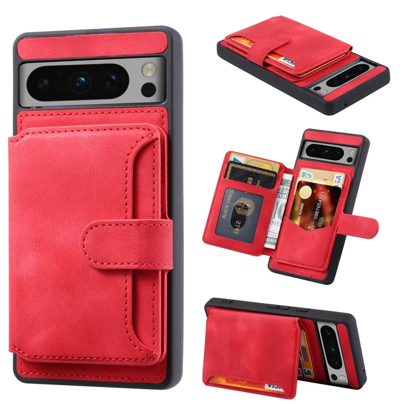 For Google Pixel 8 Pro RFID Blocking Wallet Case PU Leather Coated TPU Phone Kickstand Cover - Red