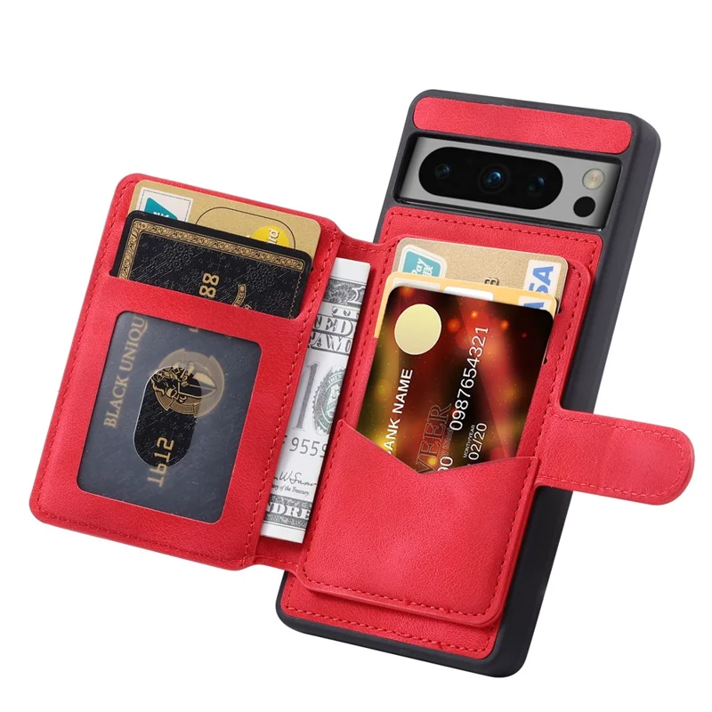 For Google Pixel 8 Pro RFID Blocking Wallet Case PU Leather Coated TPU Phone Kickstand Cover - Red