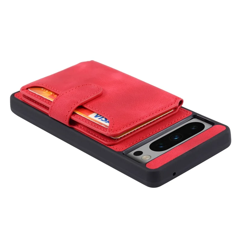 For Google Pixel 8 Pro RFID Blocking Wallet Case PU Leather Coated TPU Phone Kickstand Cover - Red