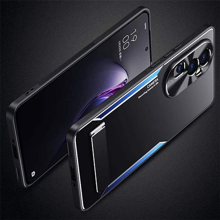Für Oppo Reno10 Pro+ 5G TPU + Aluminiumlegierung Handyhülle mit Ständer, stoßfeste Handyhülle - Blau