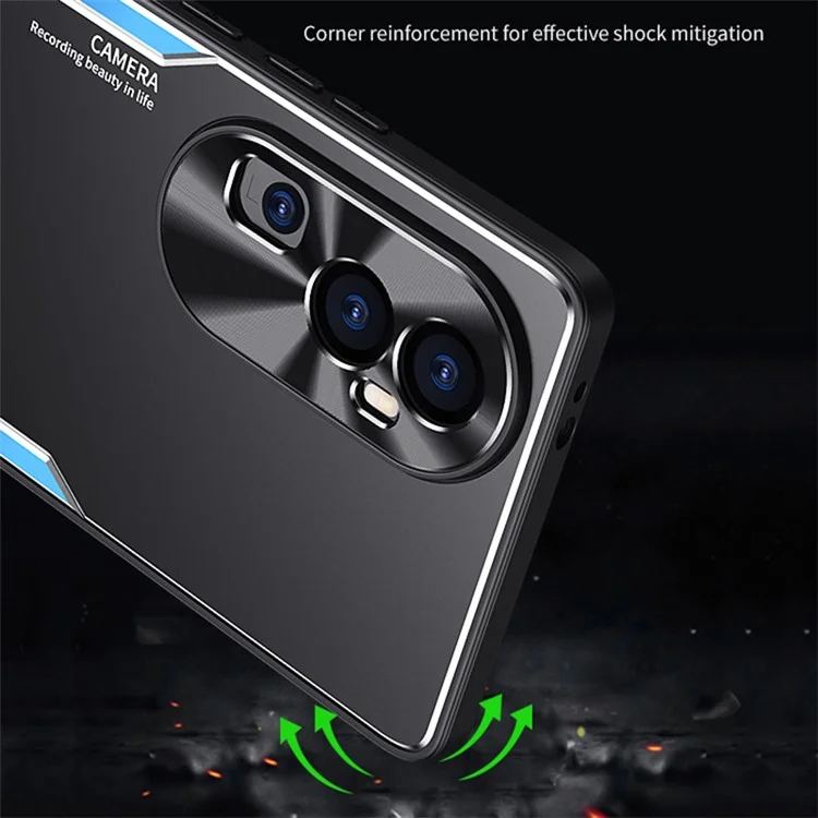Für Oppo Reno10 Pro+ 5G TPU + Aluminiumlegierung Handyhülle mit Ständer, stoßfeste Handyhülle - Blau