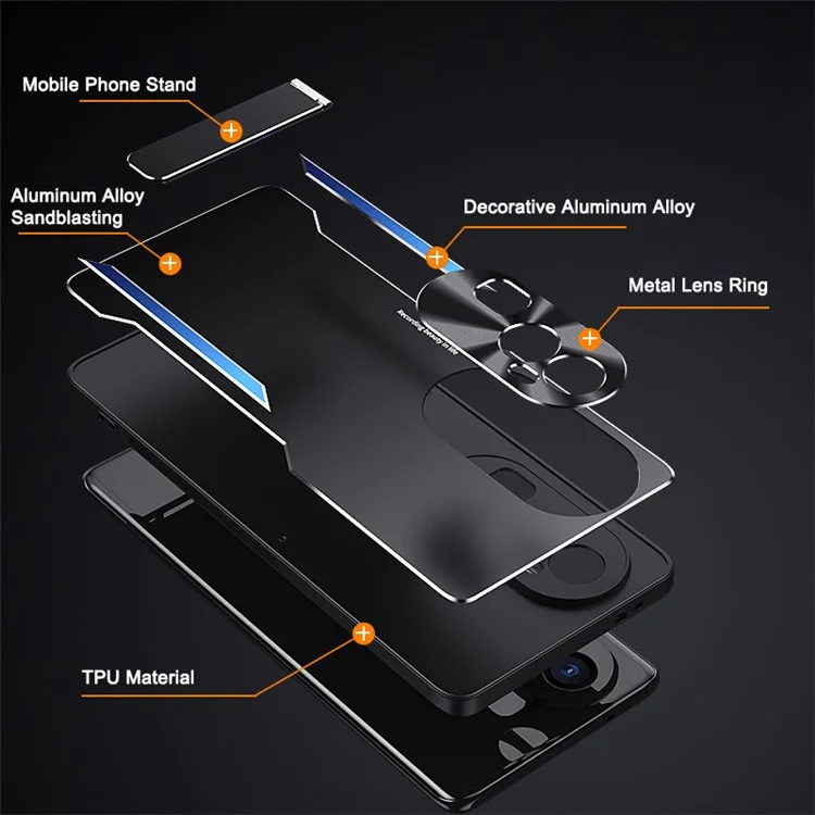 Für Oppo Reno10 Pro+ 5G TPU + Aluminiumlegierung Handyhülle mit Ständer, stoßfeste Handyhülle - Blau