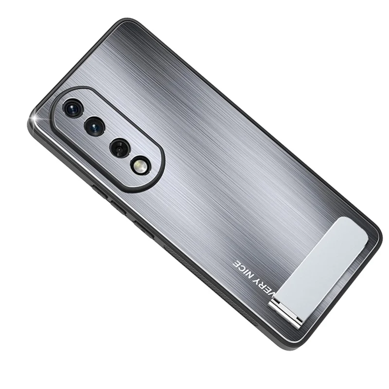 For Honor 90 Brosse Armor Case Aluminium Alliage Arrière TPU Cadre Béquille Couvercle de Téléphone - Argent