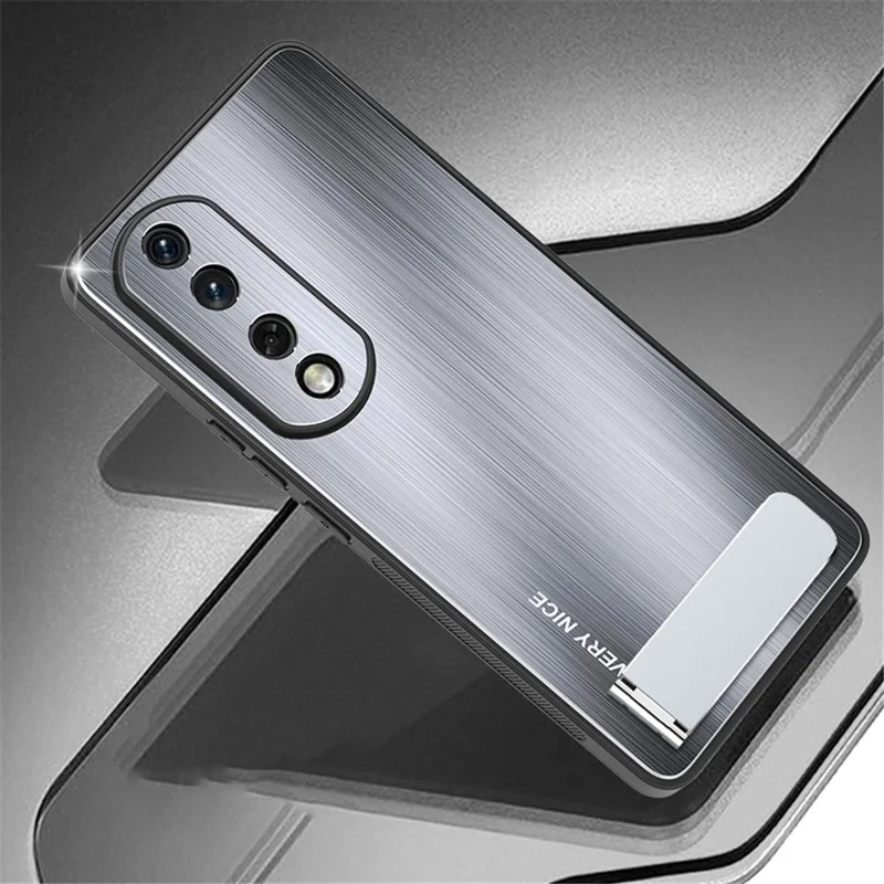 For Honor 90 Brosse Armor Case Aluminium Alliage Arrière TPU Cadre Béquille Couvercle de Téléphone - Argent