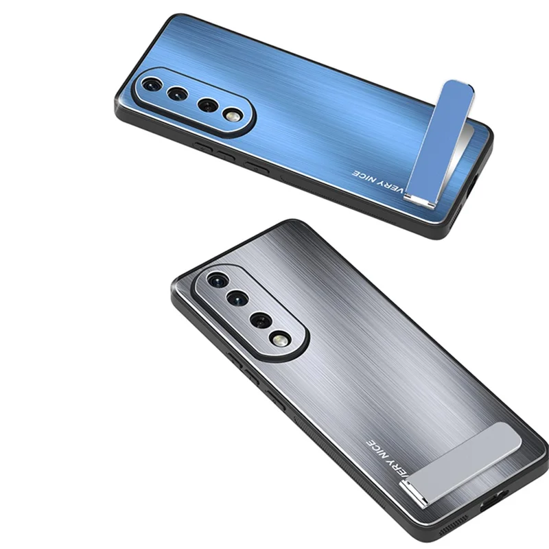 For Honor 90 Brosse Armor Case Aluminium Alliage Arrière TPU Cadre Béquille Couvercle de Téléphone - Argent