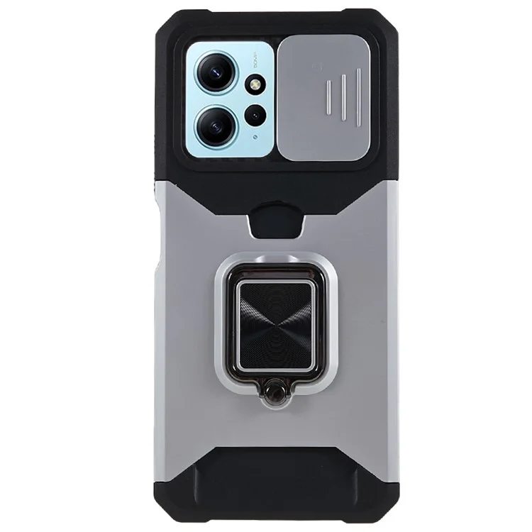 Pour Xiaomi Redmi Note 12 4G PC+TPU Étui de protection avec support Slide Lens et porte-carte - Argent