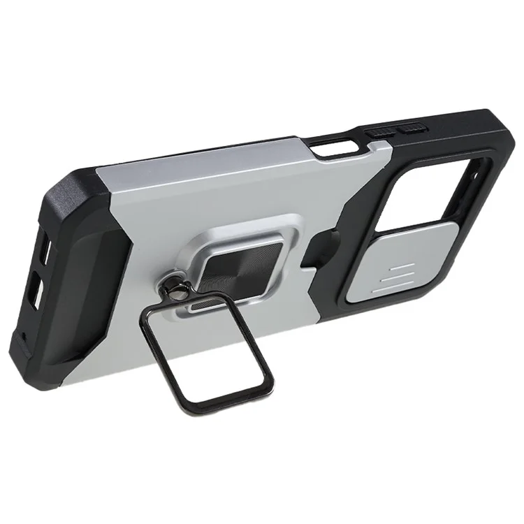 Pour Xiaomi Redmi Note 12 4G PC+TPU Étui de protection avec support Slide Lens et porte-carte - Argent