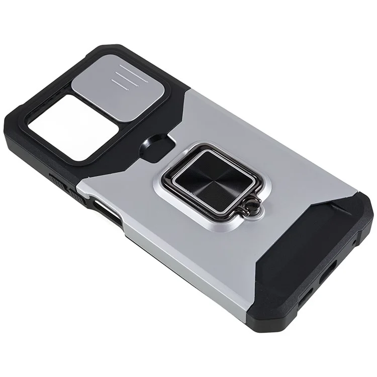 Pour Xiaomi Redmi Note 12 4G PC+TPU Étui de protection avec support Slide Lens et porte-carte - Argent