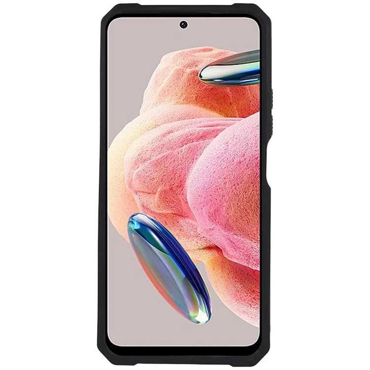 Pour Xiaomi Redmi Note 12 4G PC+TPU Kickstand Case Slide Lens Protection Phone Cover with Card Holder - Noir