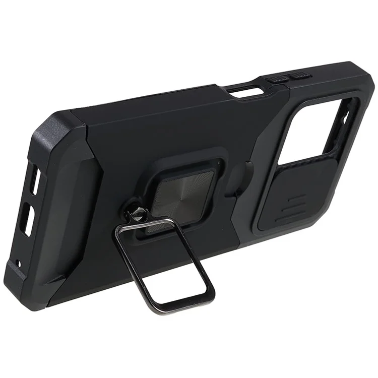 Pour Xiaomi Redmi Note 12 4G PC+TPU Kickstand Case Slide Lens Protection Phone Cover with Card Holder - Noir