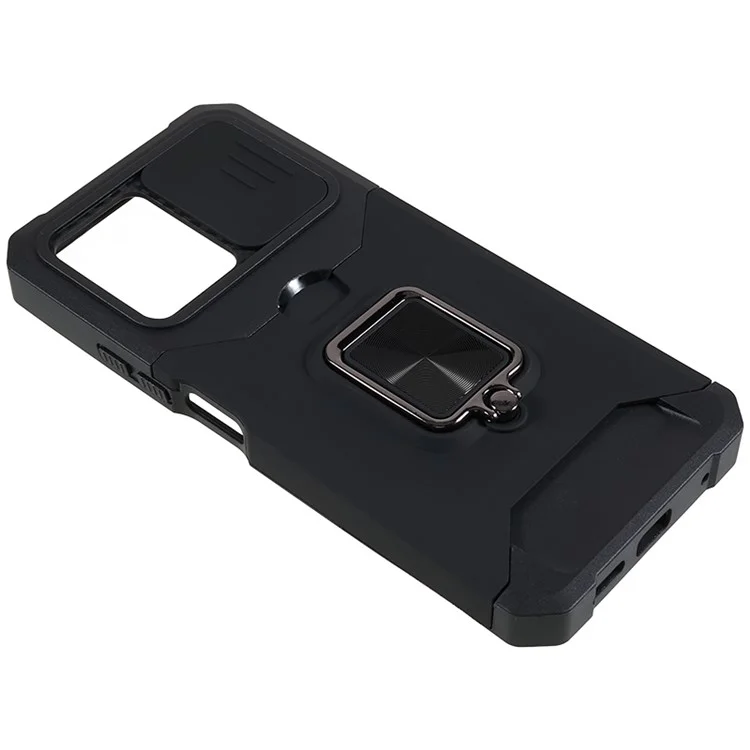 Pour Xiaomi Redmi Note 12 4G PC+TPU Kickstand Case Slide Lens Protection Phone Cover with Card Holder - Noir