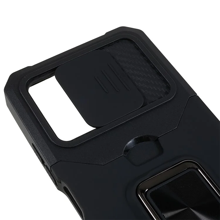 Pour Xiaomi Redmi Note 12 4G PC+TPU Kickstand Case Slide Lens Protection Phone Cover with Card Holder - Noir