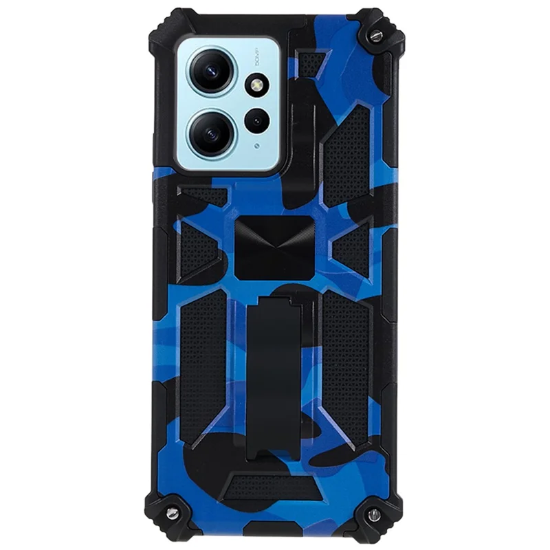 For Xiaomi Redmi Note 12 4G PC+TPU Phone Case Camouflage Kickstand Cell Phone Cover - Blue
