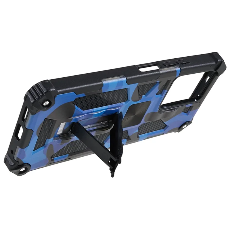 For Xiaomi Redmi Note 12 4G PC+TPU Phone Case Camouflage Kickstand Cell Phone Cover - Blue