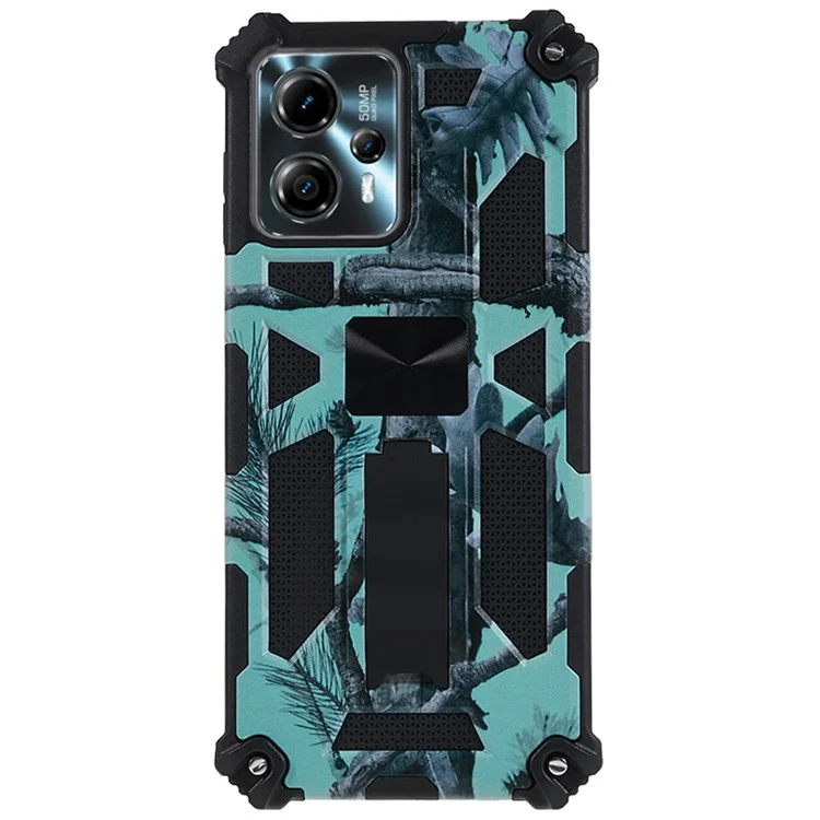 Funda para teléfono Motorola Moto G13 4G / G23 4G / G53 5G, Funda de teléfono con placa metálica y soporte, Camuflaje PC+TPU - Verde Claro