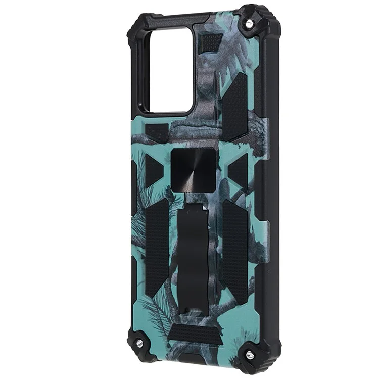 Funda para teléfono Motorola Moto G13 4G / G23 4G / G53 5G, Funda de teléfono con placa metálica y soporte, Camuflaje PC+TPU - Verde Claro