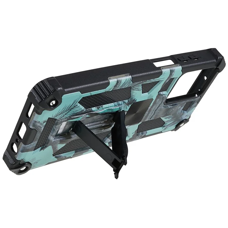 Funda para teléfono Motorola Moto G13 4G / G23 4G / G53 5G, Funda de teléfono con placa metálica y soporte, Camuflaje PC+TPU - Verde Claro