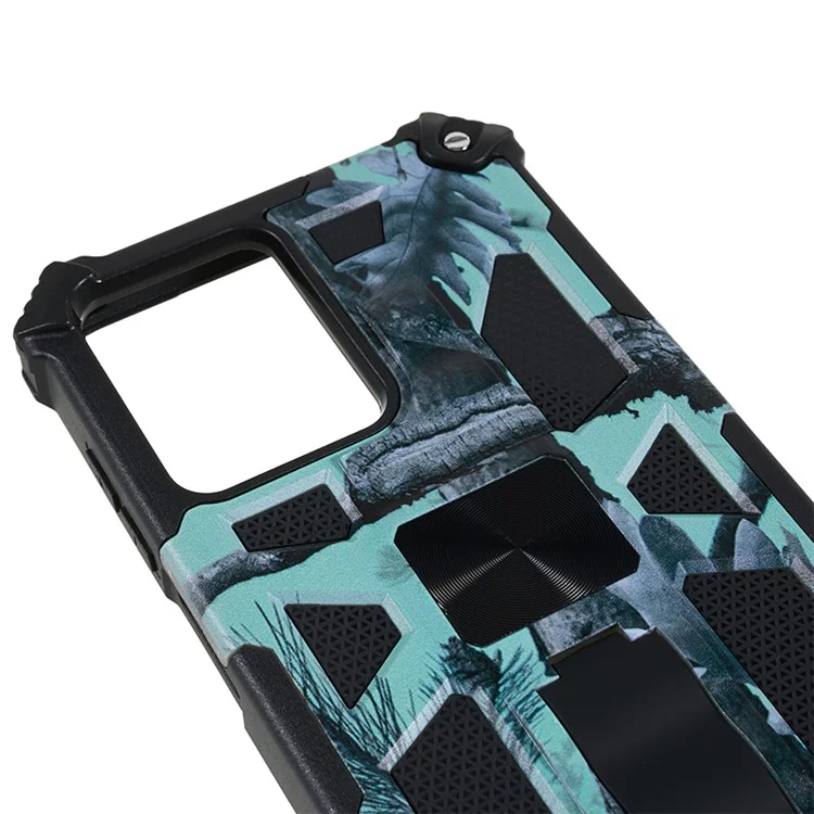 Funda para teléfono Motorola Moto G13 4G / G23 4G / G53 5G, Funda de teléfono con placa metálica y soporte, Camuflaje PC+TPU - Verde Claro
