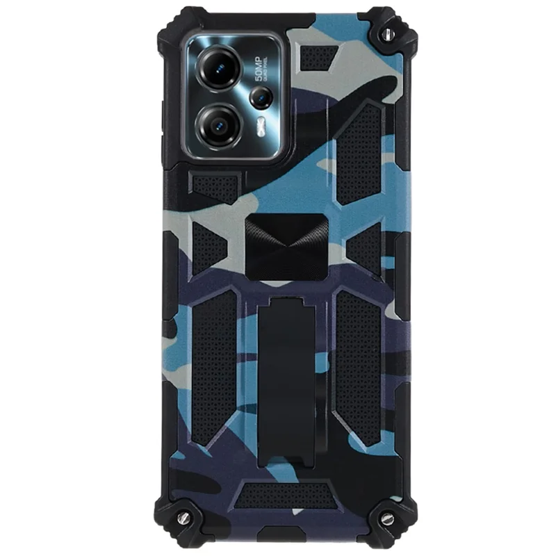 For Motorola Moto G13 4G / G23 4G / G53 5G Phone Case Camouflage PC+TPU Cell Phone Cover with Kickstand - Navy Blue