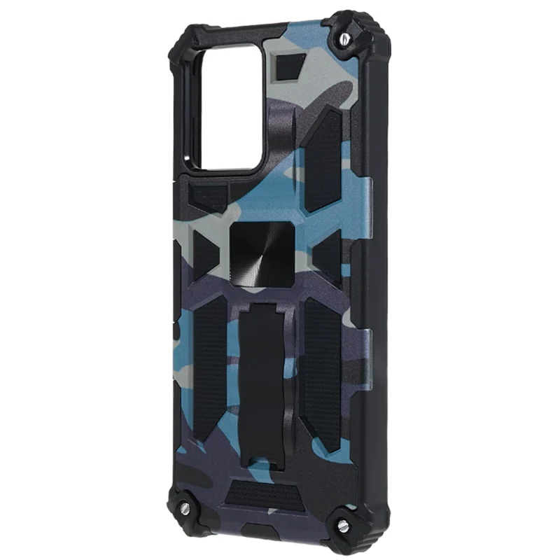For Motorola Moto G13 4G / G23 4G / G53 5G Phone Case Camouflage PC+TPU Cell Phone Cover with Kickstand - Navy Blue