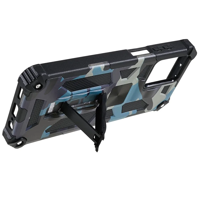 For Motorola Moto G13 4G / G23 4G / G53 5G Phone Case Camouflage PC+TPU Cell Phone Cover with Kickstand - Navy Blue