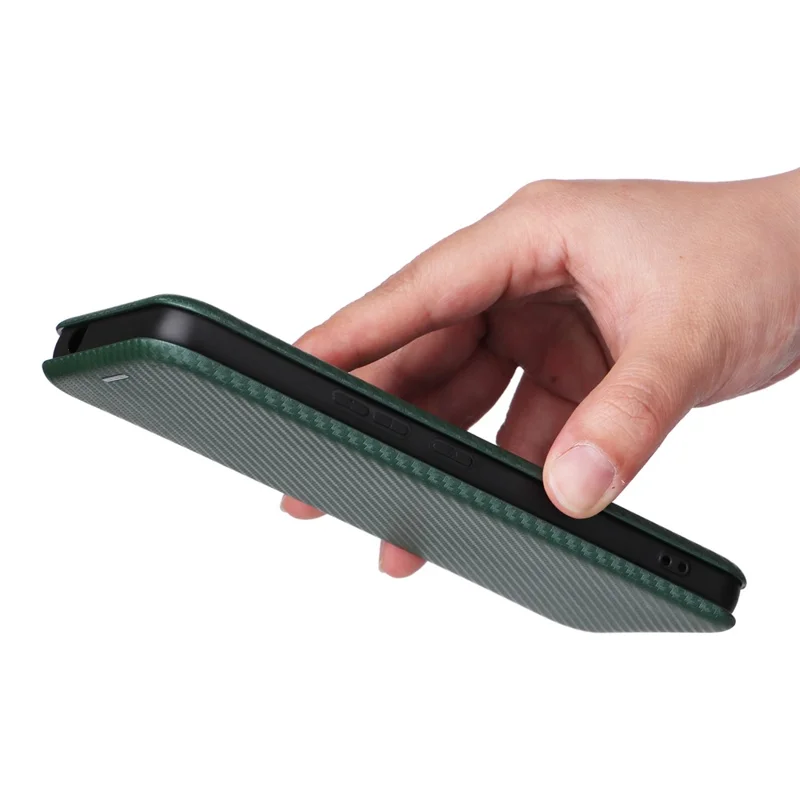 Carbon Fiber Texture Shell for Nokia C12 4G / C12 Pro / C12 Plus PU Leather Phone Case Stand Card Slot Cover - Green