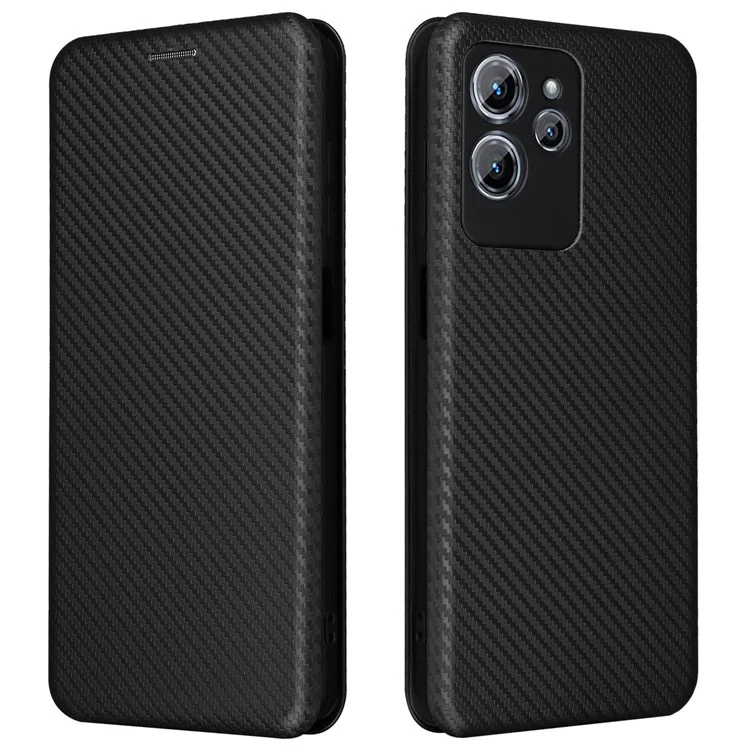Für Oukitel C32 PU Leder Flip Case mit Kartenfach Carbon Fiber Textur Ständer Magnetische Handyhülle - Schwarz
