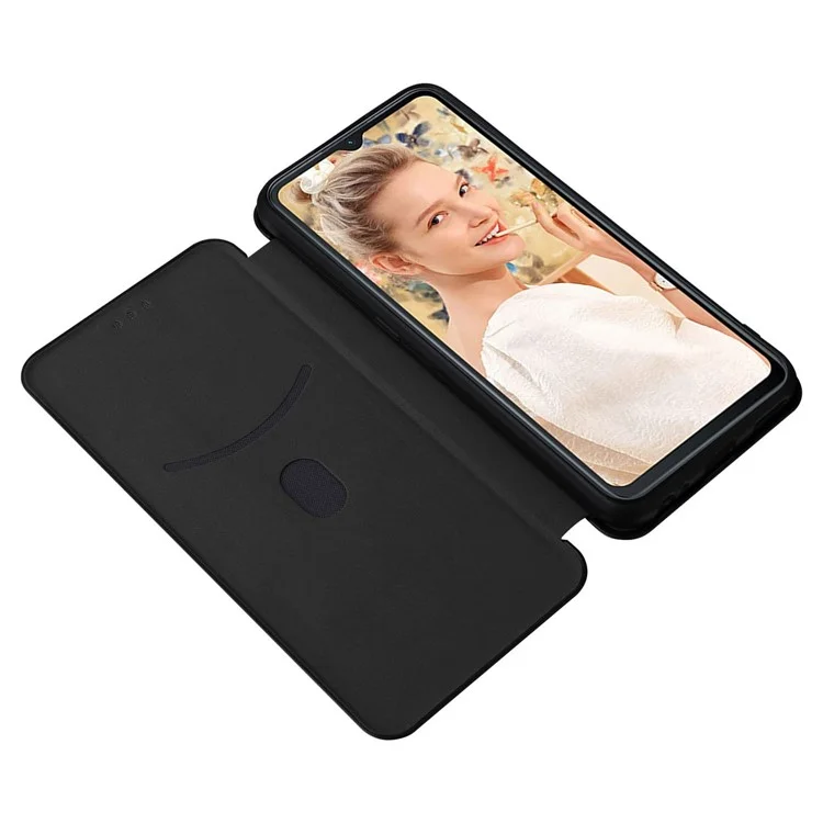 Für Oukitel C32 PU Leder Flip Case mit Kartenfach Carbon Fiber Textur Ständer Magnetische Handyhülle - Schwarz