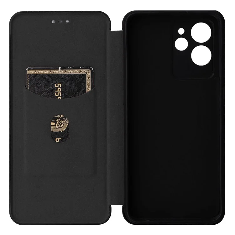 Für Oukitel C32 PU Leder Flip Case mit Kartenfach Carbon Fiber Textur Ständer Magnetische Handyhülle - Schwarz