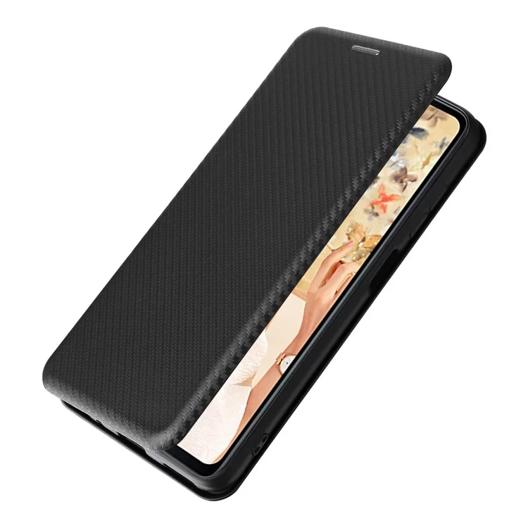 Für Oukitel C32 PU Leder Flip Case mit Kartenfach Carbon Fiber Textur Ständer Magnetische Handyhülle - Schwarz