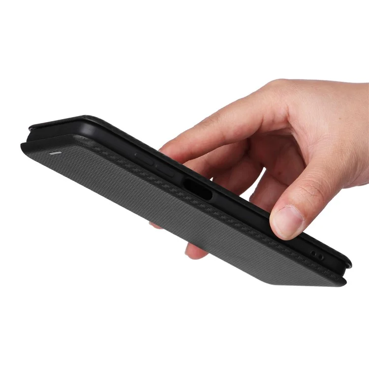 Für Oukitel C32 PU Leder Flip Case mit Kartenfach Carbon Fiber Textur Ständer Magnetische Handyhülle - Schwarz